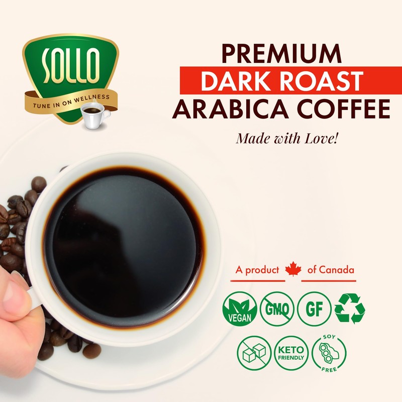 Sollo Detox Infused Ground Coffee Blend, Healthy Body Support, Dark