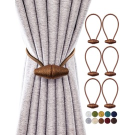 TECVINCI Magnetic Curtain Tiebacks with Upgrade Larger Magnet, 6 Pack 16 Inch Drapery Holdbacks for Indoor & Outdoor Curtain - Light Brown