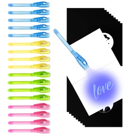 Gvolatee Pack of 18 Children's UV Light Magic Pens, Pen with 18 Notebook, Secret Pen, Invisible for Writing Secret Messages, Party Bags, Children's Birthday Parties