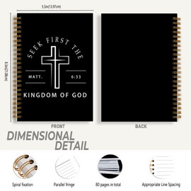 Foritho Black Cross Christian Notebook for Women Men, Matthew 6:33 Bible Journal, Religious Prayer Journal for Woman, Church Notes Notebook, Scripture Spiral Notebooks 5.5x8.3 Inch