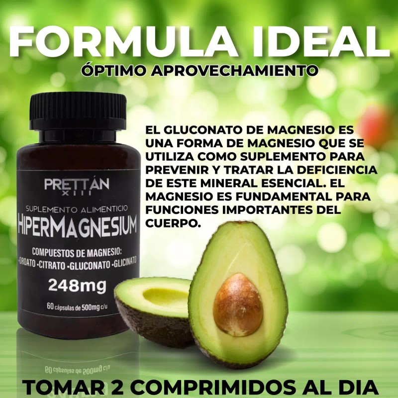 Hipermagnesio Glicinato Citrato Gluconato Prettan 500mg 60c