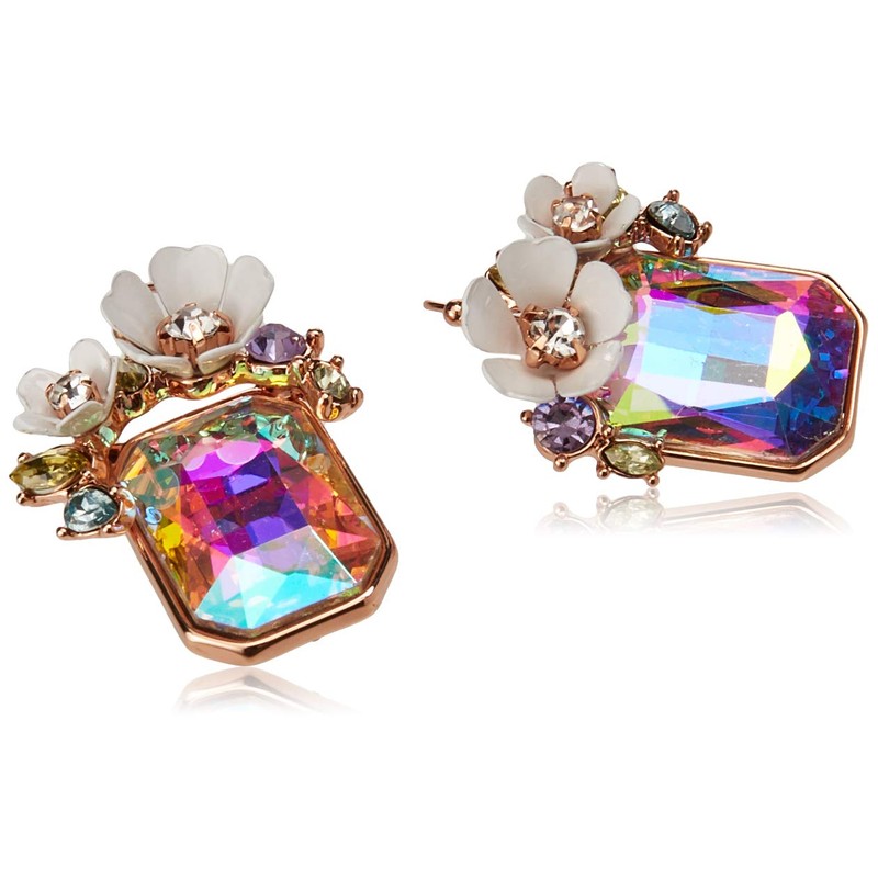 Betsey Johnson Flower Cluster Stone Drop Earrings