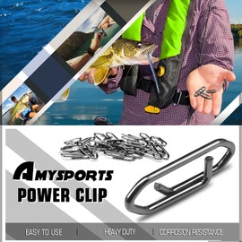 AMYSPORTS High Strength Fishing Snap Saltwater Stainless Connector Snaps Swivels Tackle Steel Power Fishing Clip Lure Quick Change Black Nickel 50pcs 70lbs