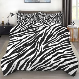 Pamnest Comforter Set Queen Size, Zebra Stripe Retro Soft Bedding for Kids and Adults, Tiger Black White Animal Comforter Set with Pillowcase, for Bedroom Bed Decor