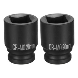 HARFINGTON 2pcs 4 Point Square Socket 1/2" Drive 20mm Metric Square Impact Socket CR-MO Blackening Standard Wheel Sockets Pneumatic Socket Tool for Auto Repair Mechanical Maintenance Home Use