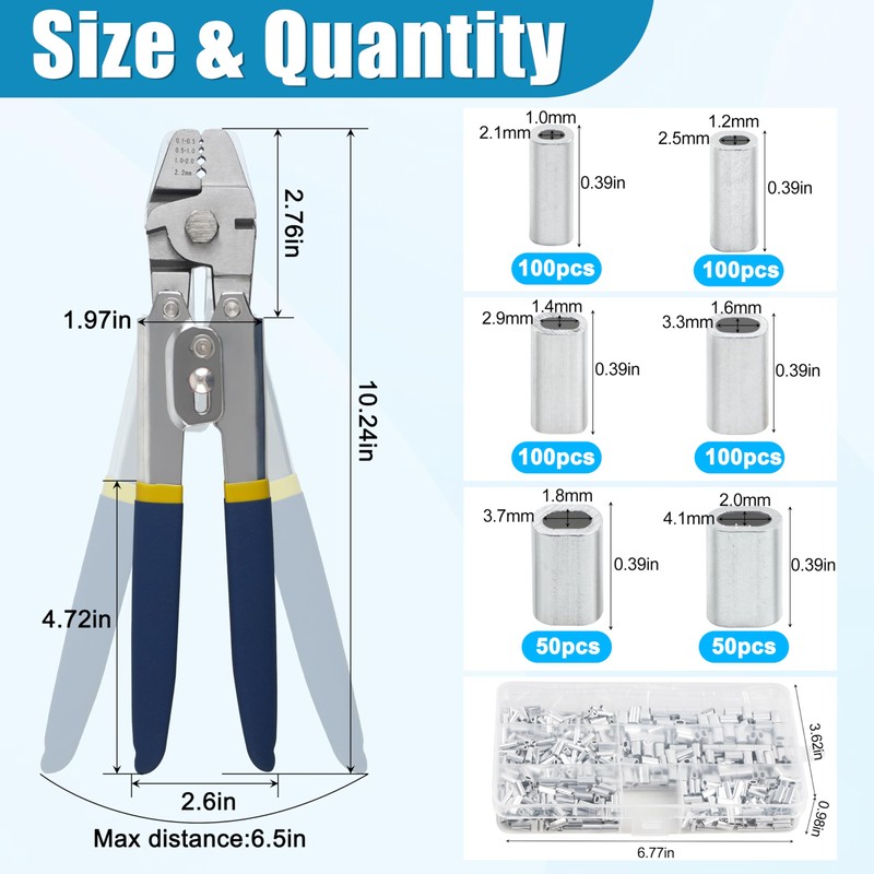 Fishing Crimping Tool Kit, Crimping Pliers with 500pcs Aluminum Crimp