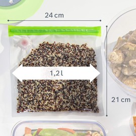 Bosch Vakuum-Frischhaltebeutel MSZV0FB1, 1,2l Beutel, BPA-frei, Vakuumgaren, praktischer Doppelreißverschluss, mit Beschriftungsfeld, mikrowellengeeignet