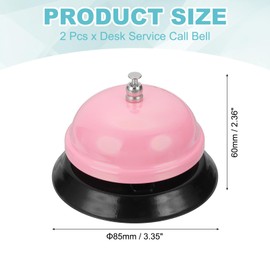 sourcing map 2Pcs Desk Service Call Bell, 3.35 Inch Metal Dinner Service Bell Ring for Hotel Restaurant Reception Area and Wedding Party Events, Light Pink