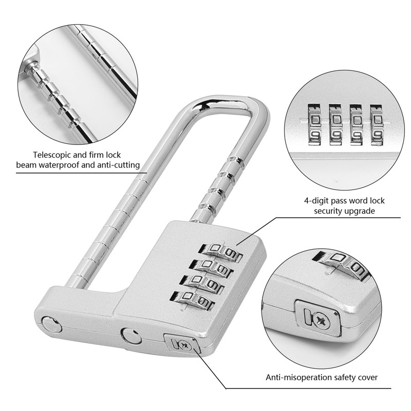 Combination Padlock, Adjustable Long Padlock 4 Digit Password Heavy Duty