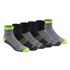 Dickies Men's Dri-Tech Moisture Control Quarter Socks, Available in M-XXL (6, 12, 18, Hi-Vis Yellow Black (6 Pairs), Large