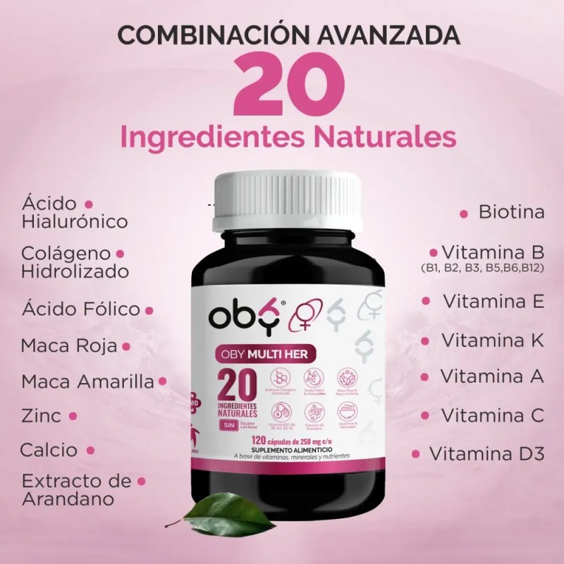 Oby - Multivitaminico Mujer 120 Capsulas + 20 Ingredientes: Colageno,