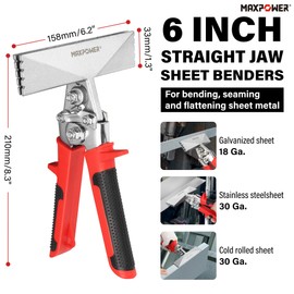 MAXPOWER 2-Piece Sheet Metal Hand Seamers, 5 Blade Pipe Crimper and 6-inch Straight Jaw Sheet Metal Bender with Ergonomic Handle