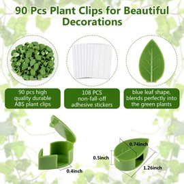 RAINFLOW Plant Wall Clips - 90 Pcs Plastic Plant Climbing Wall Fixture Clips Removable Invisible Green Leaf Shaped Pothos Retainer with Acrylic Adhesive Sticker for Vine Plants and Wire Storage