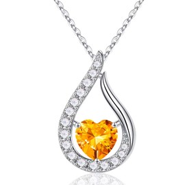 Iefil November Birthstone Necklaces for Women - Yellow Citrine Necklace, S925 Sterling Silver November Birthstone Jewelry for Women, November Birthday Gifts for Women, Mothers Day Gifts