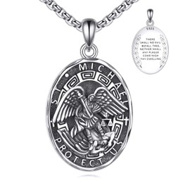 Hancock Saint Michael Necklace Sterling Silver Religious Protector Pendant St Michael Medal Jewelry Gifts for Women Men