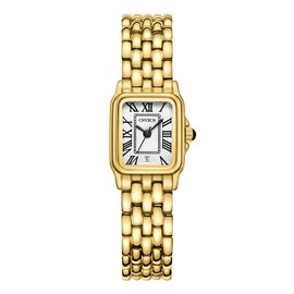 CNYXCN Gold Watches for Women with Rectangular Case,Roman Dial,Vintage Bracelet,Auto Date,Water Resistant,Adjustment Tool Included