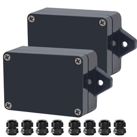Raculety Project Box ABS Black Electrical Boxes IP65 Outdoor Waterproof Box Electronic Junction Box Fixed Ear Power Enclosure with Cable Glands for DIY Project 3.3 x 2.3 x 1.3 Inch (83 x 58 x 33 mm)
