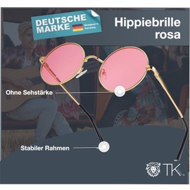 TK Gruppe Timo Klingler Hippie Glasses Sunglasses Round Pink Accessories for Fancy Dress and Carnival - 70s 80s Accessories such as John Lennon