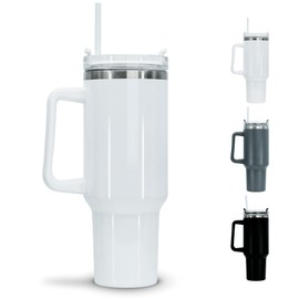 Yes_ 40 oz Tumbler with Handle and Straw (White) Sweat Proof Stainless Steel Insulated Tumblers Double Wall Tumblers with Lids and Straws BPA-Free Tumblers