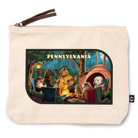 Pennsylvania, Painterly, Pack Life, Dogs Around Campfire, 100% Cotton Zipper Pouch, Travel Accessory, Go Bag