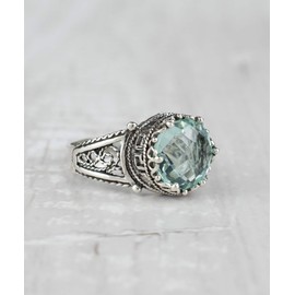 Filigranist 925 Sterling Silver Filigree Art Meander Greek Key Figured Everyday Use Woman Cocktail Ring, Gift Boxed (Aquamarine, 7)