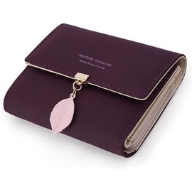 Charltu Women's Leather Purse Small Purse Women's Small Purse with Zip Coin Compartment Mini Purse with Many Compartments, Purple, Classic