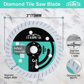 LEKOMESH Tile Blade 3In/75mm x Arbor 3/8In/10mm Diamond Saw Blade for Cutting Ceramic,Hard Porcelain,Glazed Tiles Dry Cutting disc, 3pcs