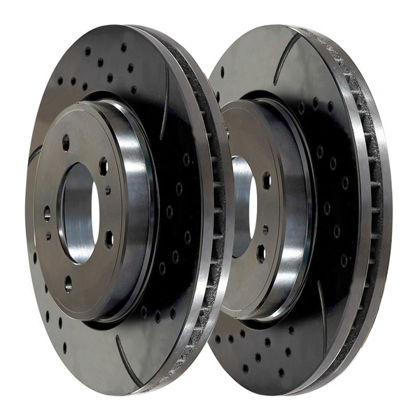 AutoShack Pair of 2 Front NightGuard Coated Drilled Slotted Black