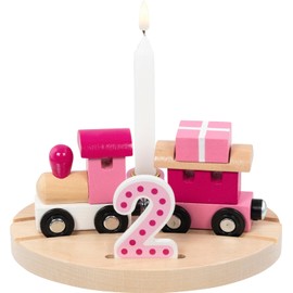 goki 60667 Lille Wooden Birthday Train for Decorative Birthday Table with Numbers 1 2 3 4 5 6, in Pink for Girls, Perfect Decoration for Children's Birthdays, 16 cm x 12 cm x 7 cm, from 1 Year