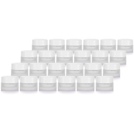 Frosted Clear Glass 5 ml 1/6 oz Small Thick Wall Balm Salve Pot Container Jars with White Smooth Foam Lined Lids (24 Pack)