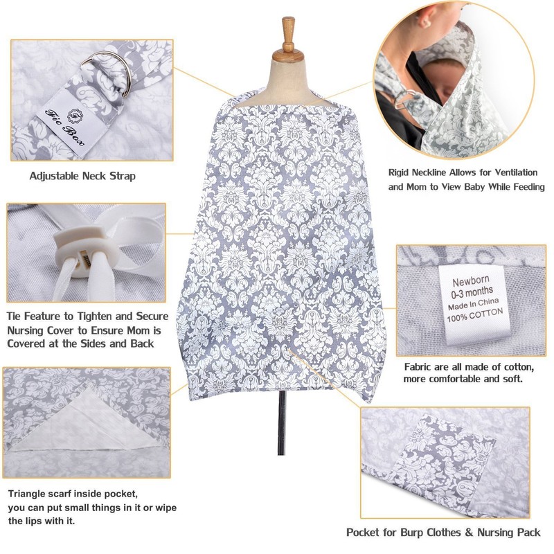 BreastFeeding Nursing Cover Trcoveric Lightweight Breathable 100% Cotton Privacy feeding