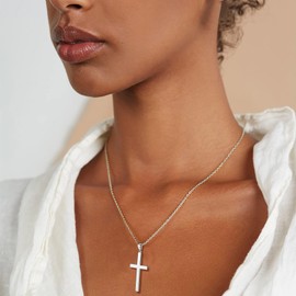 PROSILVER 925 Sterling Silver Cross Necklace Pendant Chain Religious Christian Jewelry Italian Silver Minimalist Cross Necklace for Men Women