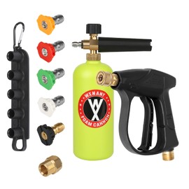 Foam Cannon for Pressure Washer with Short PressureWasher Gun 1/4" Quick-Connect Fits 5 Stainless Nozzles Waterproof Case Car Driveway Patio Cleaning Kit(Green)