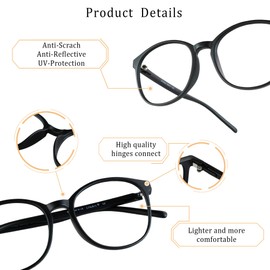 LifeArt Blue Light Blocking Glasses, Anti Eyestrain, Computer Reading Glasses, Gaming Glasses, TV Glasses for Women Men, Anti Glare (Black, No Magnification)