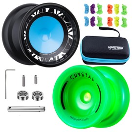 MAGICYOYO V11 Fingerspin Yoyo Pofessional Unresponsive Yoyo para rodamientos intermedios avanzados y extra sensibles Yoyo para principiantes de doble propósito truco Yoyo (V11 negro + K2 verde