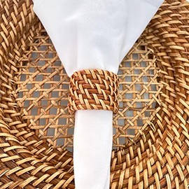 Decor Essentials Rattan Napkin Rings Pack of 6 Holders Natural Rustic Boho Themed Tableware Setting Party Dressing Events Wedding Decorations Decor