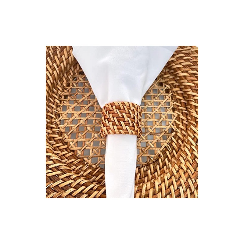Decor Essentials Rattan Napkin Rings Pack of 6 Holders Natural