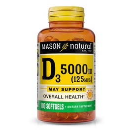 MASON NATURAL Vitamin D3 125 mcg (5000 IU) - Supports Overall Health, Strengthens Bones and Muscles, from Fish Liver Oil, 100 Softgels