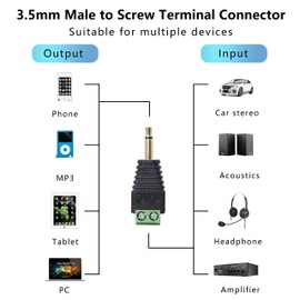 GELRHONR 3.5mm Screw Terminal, 1/8" TS Mono Audio Plug, 3.5mm Male to 2 Pin Screw Terminal, AUX Earphone, Balum Converter Adapter, Pack of 3