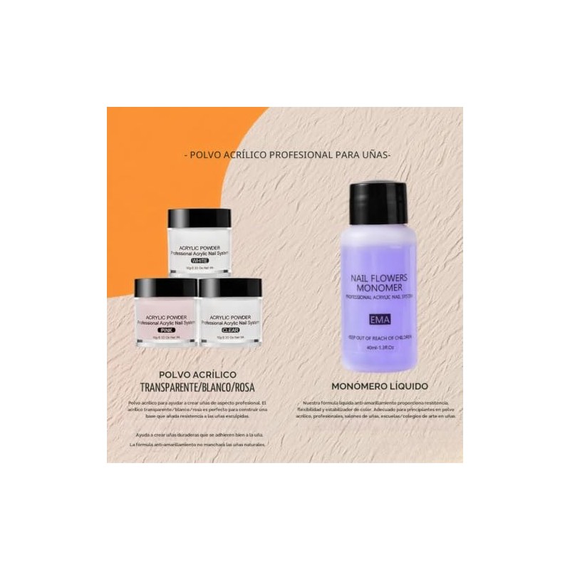Kit de uñas acrílicas Polvo acrílico Set líquido con lápices