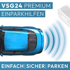 VSG 24 Premium Rear Parking Aid for Retrofitting to the Car, PDC Rear Parking Sensors with Plug-In System for Easiest Installation Reversing Alarm with Speaker and 4 Sensors Parking Aid Retrofit Kit