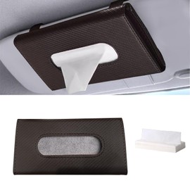 Lecctso Car Tissue Holder, Car Napkin Holder, Premium PU Leather Car Kleenex Holder with Tissue Refill, Convenient Access Tissues Sun Visor Tissue Box Car Accessories Universal for Most Car (Brown)