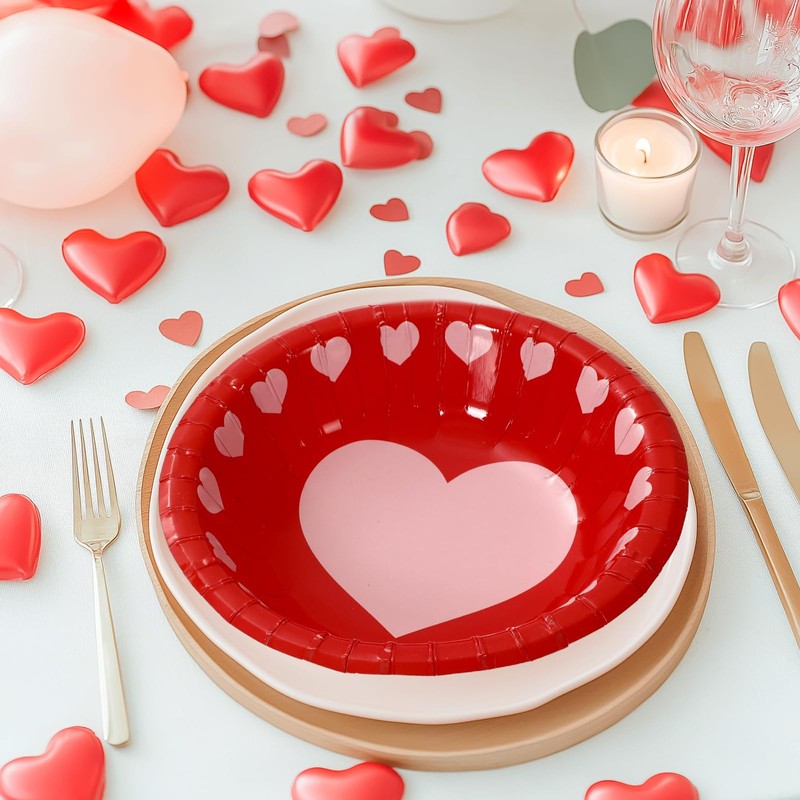100 Pcs Valentine's Day Paper Bowls Disposable Serving Bowls Red