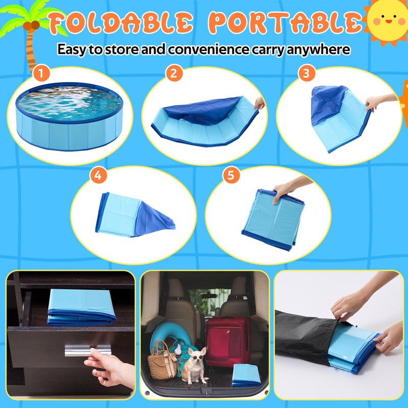 Chunful Foldable Dog Pool with Storage Bag, 24 x 8