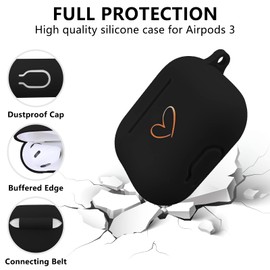 AIIEKZ Compatible with AirPods 3 Case Cover 2021, Soft Silicone Case with Gold Heart Pattern for AirPods 3rd Generation with Cute Butterfly Keychain for Girls Women (Black)