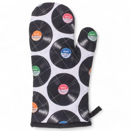 MIJOMA Oven Glove or Pot Holder - Retro Design for Stylish Cooking - High Quality Cotton with Digital Print (Vinyl Records, Oven Glove, 17 x 32 cm)