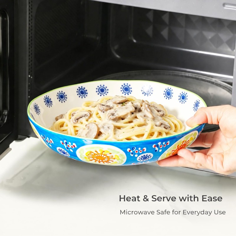 CINAIMPRESSION 9Inch Pasta Bowls Set of 4, HandPainted Ceramic, Mix