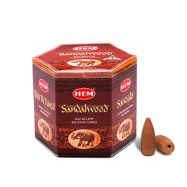 HEM Sandalwood Backflow Incense Cones – Pack of 40 Brown Cones | Long-Lasting Natural Aroma for Positivity, Cleansing & Relaxation | Wood Powder Aromatherapy for Stress Relief & Air Purification
