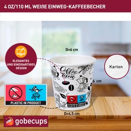gobecups 100 Disposable Coffee Cups 110 ml / 4 oz Made of White Paper Cardboard, Strong and Leak-Proof, Ideal for Short Coffee, Lungo, Espresso, Macchiato