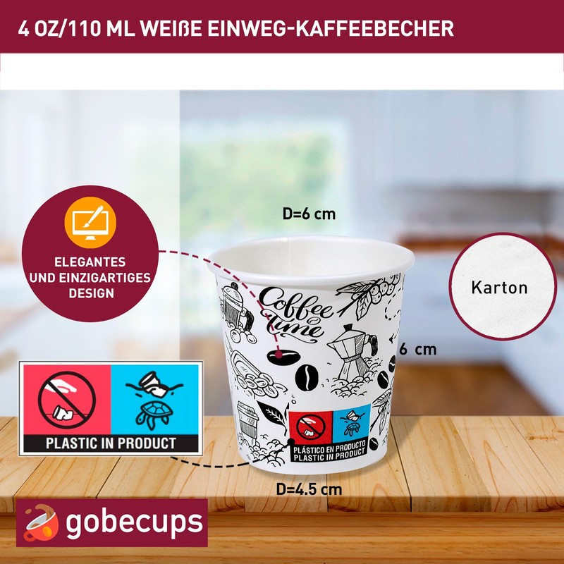 gobecups 100 Disposable Coffee Cups 110 ml / 4 oz